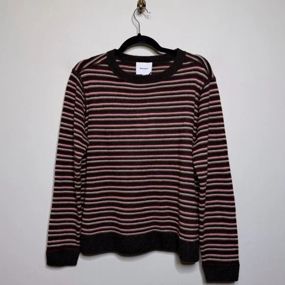 Reformation Cashmere Boyfriend Sweater in Compost Multi Stripe Size XS - Picture 3 of 5
